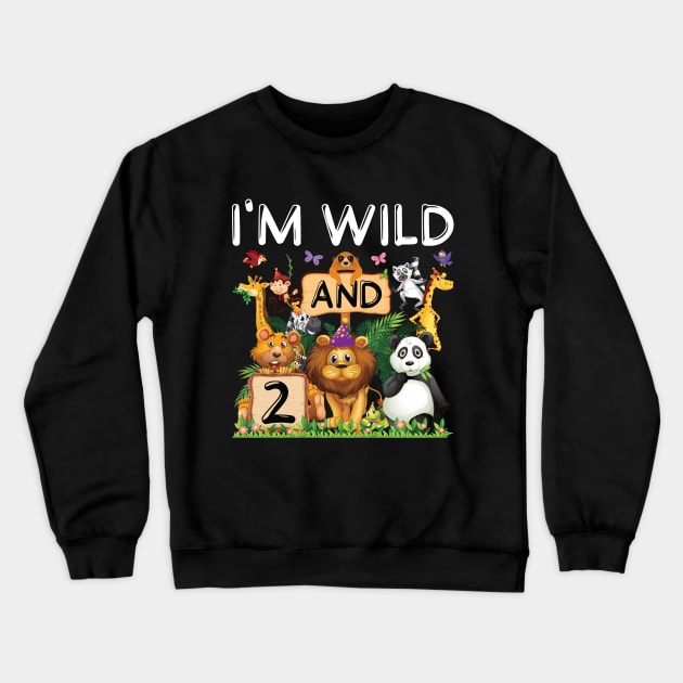 Safari Zoo Animal Lover Kids 2nd Birthday Shirt I'm Wild And 2 Birthday Crewneck Sweatshirt by Sowrav